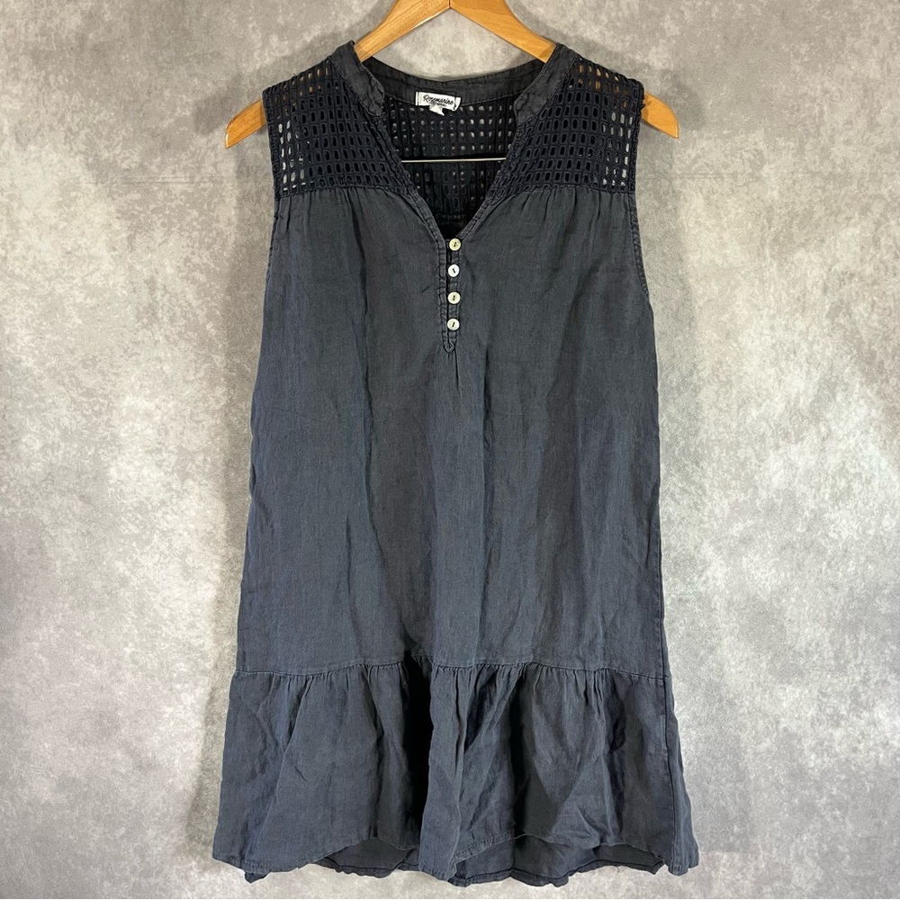 Rosemarine Dress Women Small Italy Blue Sleeveless Linen Button *See Descrip*